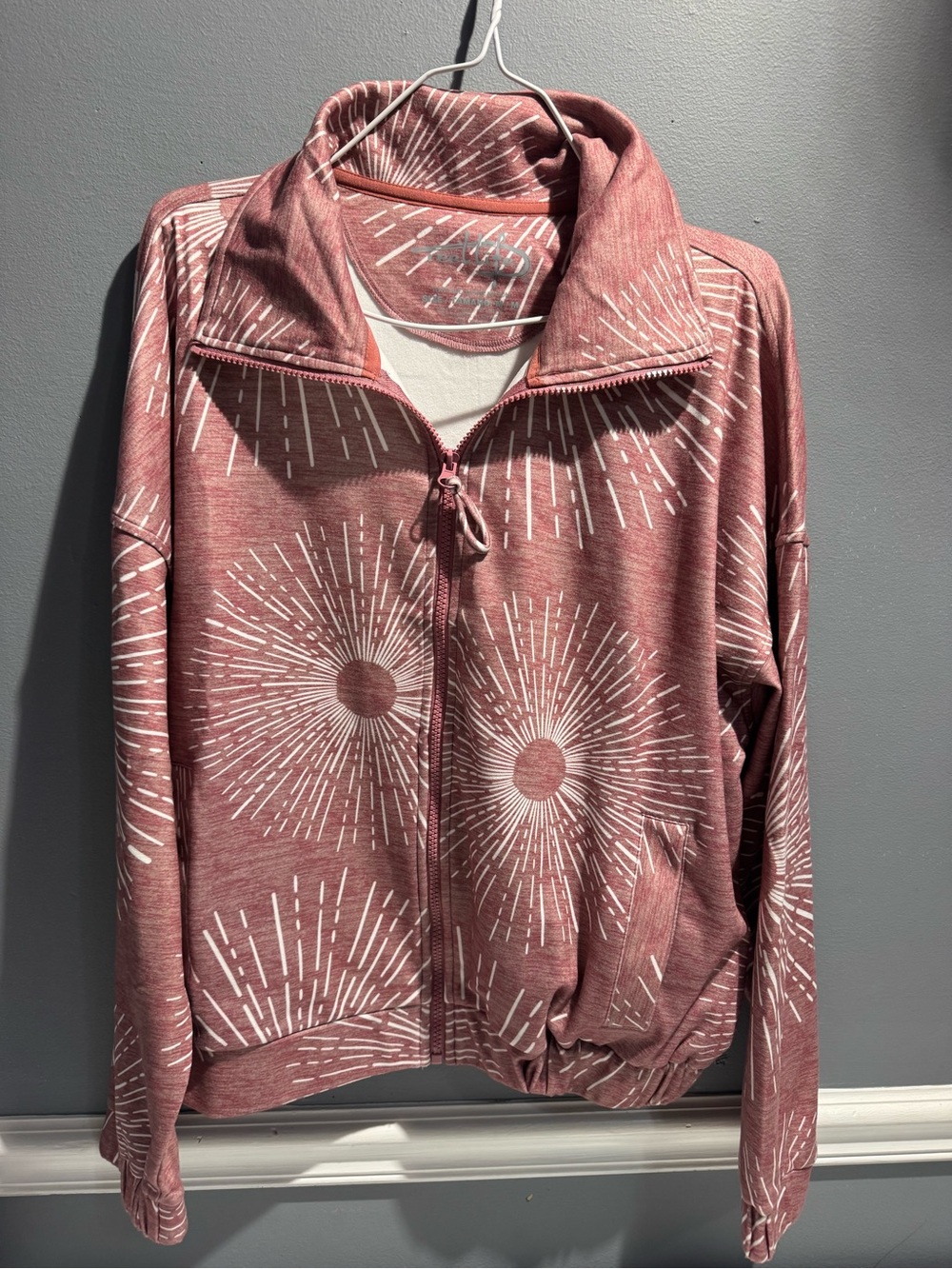 Women's Dusty Rose Zip-Front Bomber Jacket with Radiant Print
